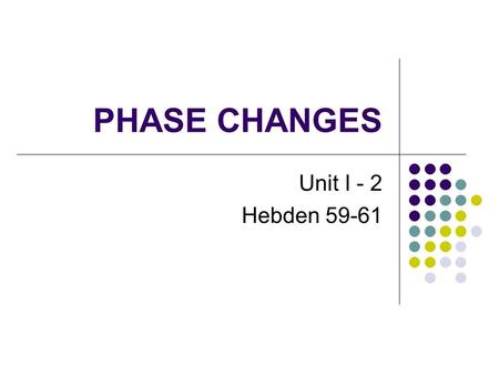 PHASE CHANGES Unit I - 2 Hebden 59-61. Chemical and Physical Characteristics of Compounds Property is a characteristic of a material that can be determined.