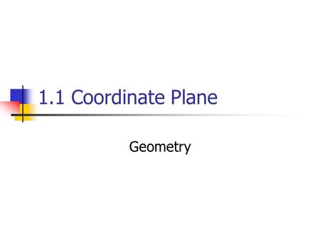 1.1 Coordinate Plane Geometry. Objectives/Assignment: Plot points on the Coordinate Plane.