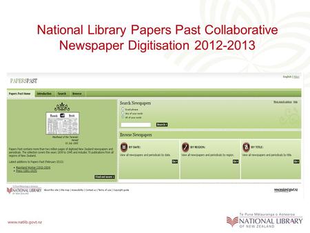 National Library Papers Past Collaborative Newspaper Digitisation 2012-2013.
