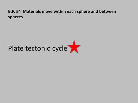 B.P. #4 Materials move within each sphere and between spheres Plate tectonic cycle.