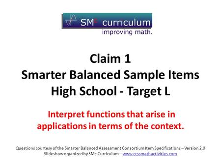 Claim 1 Smarter Balanced Sample Items High School - Target L