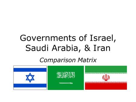 Governments of Israel, Saudi Arabia, & Iran Comparison Matrix.