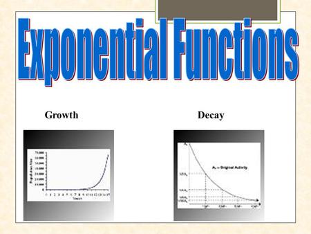 GrowthDecay. If a quantity increases by the same proportion r in each unit of time, then the quantity displays exponential growth and can be modeled by.