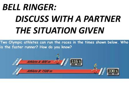 BELL RINGER: DISCUSS WITH A PARTNER THE SITUATION GIVEN.