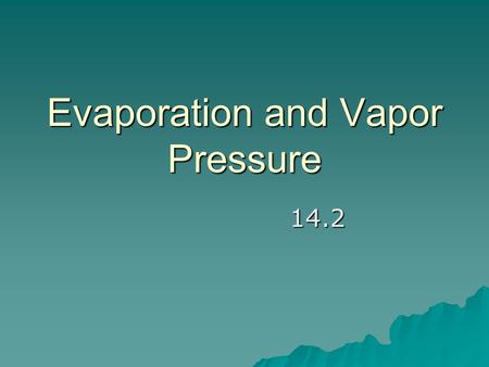 Evaporation and Vapor Pressure