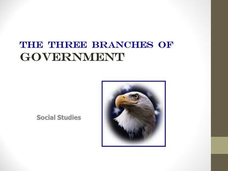 THE THREE BRANCHES OF GOVERNMENT Social Studies United states government The Constitution created a government of three equal branches, or parts. The.