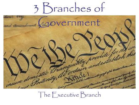 3 Branches of Government The Executive Branch. Creation of the Executive Created by Article II of the Constitution Headed by the “Chief Executive” - The.
