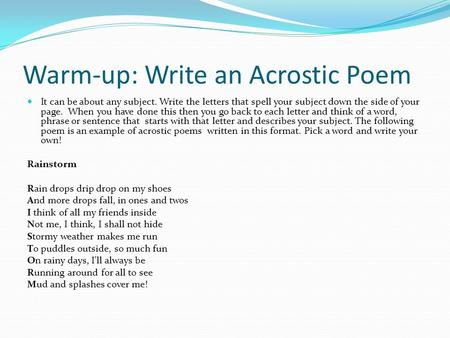 Warm-up: Write an Acrostic Poem