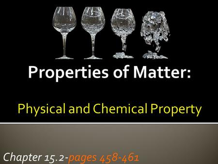 Chapter 15.2-pages 458-461. What is the composition of matter? Matter Pure Matter Substance Impure Matter Mixture only 1 set of chemical and physical.