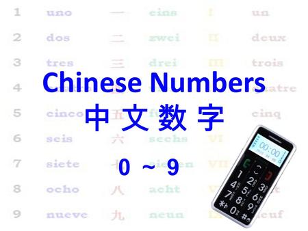 Chinese Numbers 中 文 数 字 0 ～ 9 9 1 0 876 5 432.
