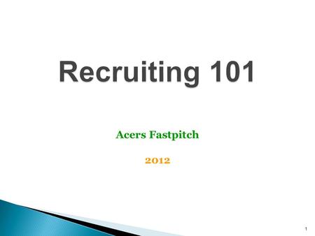 1 Recruiting 101 Acers Fastpitch 2012. 2 Acers Fastpitch 2012 Recruiting Process Realities o Full Ride scholarships are very limited (< 1%) o Schools.