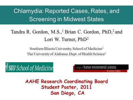 Chlamydia: Reported Cases, Rates, and Screening in Midwest States Tandra R. Gordon, M.S., 1 Brian C. Gordon, PhD, 2 and Lori W. Turner, PhD 2 Southern.
