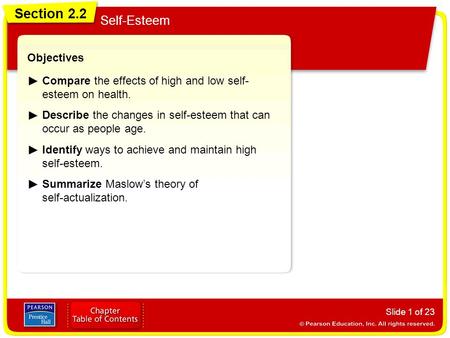 Section 2.2 Self-Esteem Objectives
