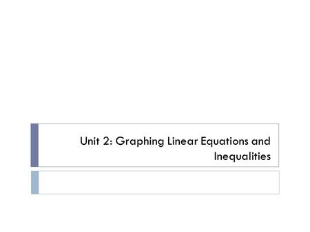 Unit 2: Graphing Linear Equations and Inequalities.