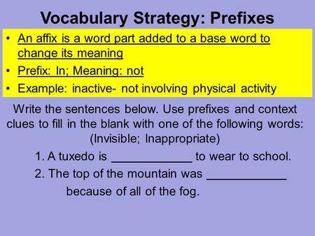Vocabulary Strategy: Prefixes