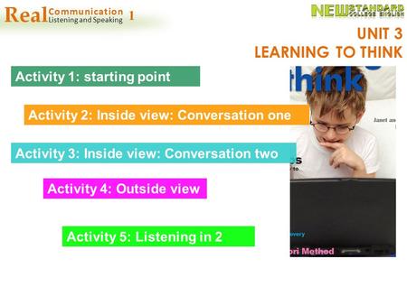 UNIT 3 LEARNING TO THINK Activity 1: starting point Activity 2: Inside view: Conversation one Activity 3: Inside view: Conversation two Activity 4: Outside.