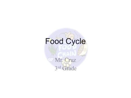 Food Cycle Mr. Cruz 3 rd Grade. What is the Food Cycle? Every living thing needs energy in order to live. Everytime animals do something (run, jump) they.