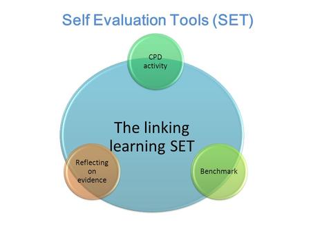 The linking learning SET CPD activity Benchmark Reflecting on evidence Self Evaluation Tools (SET)