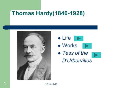 Thomas Hardy(1840-1928) Life Works Tess of the D'Urbervilles. 2015-12-22 1.