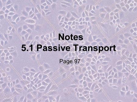 Notes 5.1 Passive Transport Page 97. Standards: CLE 3210.1.5 - Compare different models to explain the movement of materials into and out of the cell.