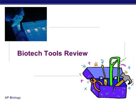 AP Biology 2005-2006 Biotech Tools Review AP Biology 2005-2006 Biotech Tools Review  Recombinant DNA / Cloning gene  restriction enzyme, plasmids,