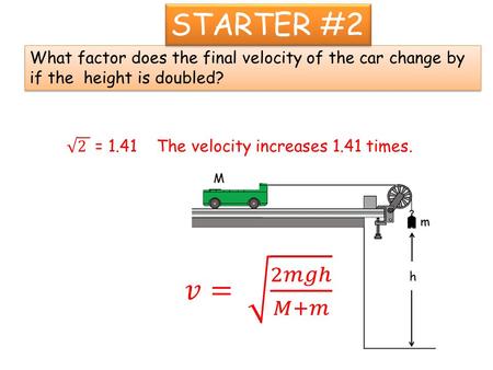 What factor does the final velocity of the car change by if the height is doubled? STARTER #2.