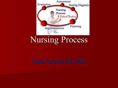 Nursing Process Fozia Ferozali RN.,MSN. Back Ground The nursing process is based on a nursing theory developed by Ida Jean Orlando. She developed this.