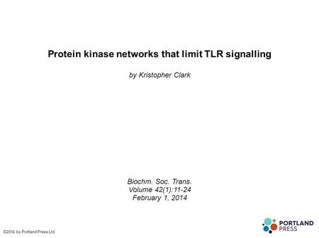 Protein kinase networks that limit TLR signalling by Kristopher Clark Biochm. Soc. Trans. Volume 42(1):11-24 February 1, 2014 ©2014 by Portland Press Ltd.
