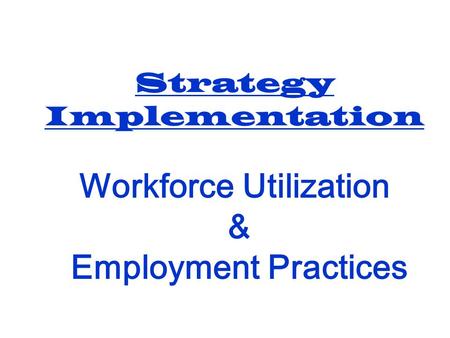 Strategy Implementation Workforce Utilization & Employment Practices