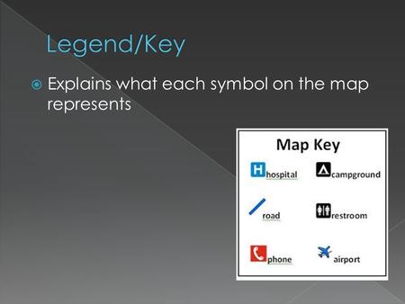  Explains what each symbol on the map represents.