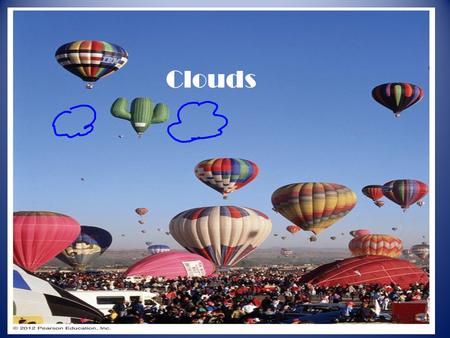 C Clouds. What are clouds made of? Water vapor condensed to liquid or ice. Air that has reached dew point Condensation nuclei (dust, salt, smoke, pollutants)