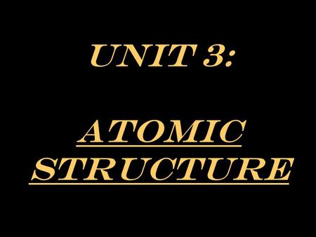 Unit 3: Atomic Structure. A. Subatomic Particles Most of the atom’s mass (Mass Number) NUCLEUS ELECTRON CLOUD PROTONS NEUTRONS ELECTRONS POSITIVE CHARGE.
