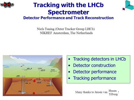 26 June 2006Imaging2006, Stockholm, Niels Tuning 1/18 Tracking with the LHCb Spectrometer Detector Performance and Track Reconstruction Niels Tuning (Outer.