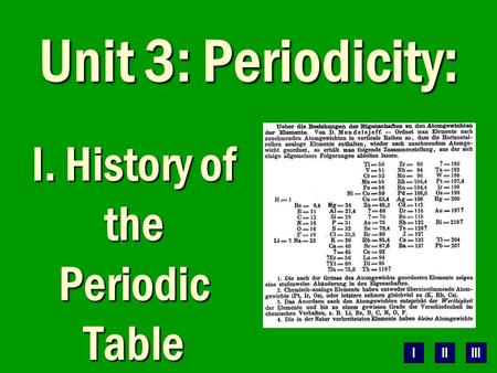 IIIIII Unit 3: Periodicity: I. History of the Periodic Table.