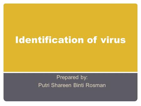 Identification of virus Prepared by: Putri Shareen Binti Rosman.
