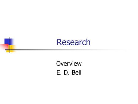 Research Overview E. D. Bell. Introduction In the beginning of your program of study, you read about the role of research in educational psychology (Slavin,