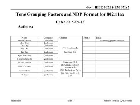 Tone Grouping Factors and NDP Format for ax