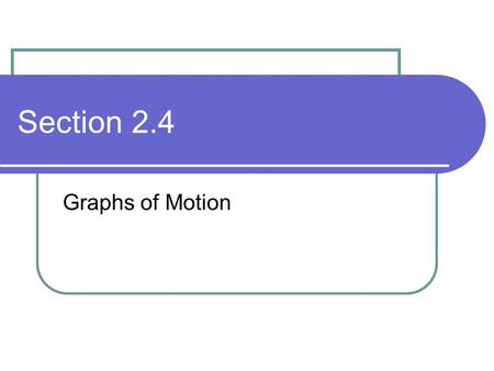 Section 2.4 Graphs of Motion. Why Use Graphs? Show relationships between distance, velocity, acceleration, and time Visual and clear way of representing.