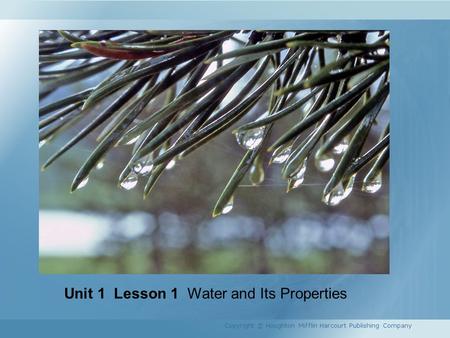 Unit 1 Lesson 1 Water and Its Properties Copyright © Houghton Mifflin Harcourt Publishing Company.