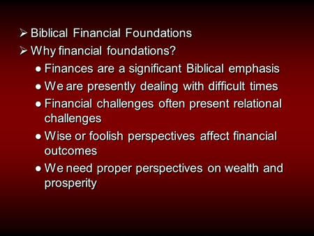 Biblical Financial Foundations