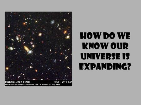 How do we know our Universe is expanding?. Throughout our universe, light is bursting from stars, bouncing off planets, diving into black holes, wandering.