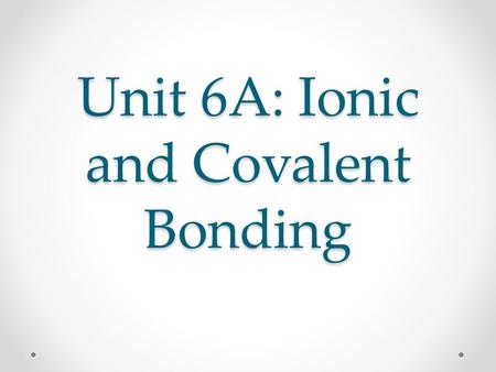 Unit 6A: Ionic and Covalent Bonding. Ions Why do elements in the same group behave similarly? They have the same number of valence electrons. Valence.