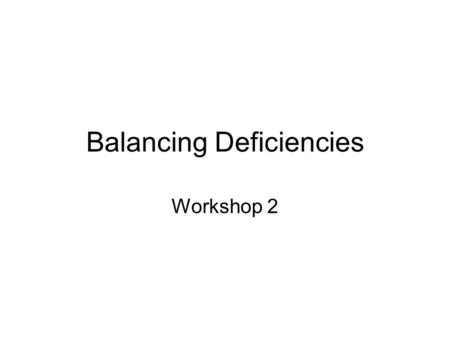 Balancing Deficiencies Workshop 2. Why are we deficient? Mineral (magnesium and calcium) loss thru soft, city, and bottled water Mineral loss thru over.