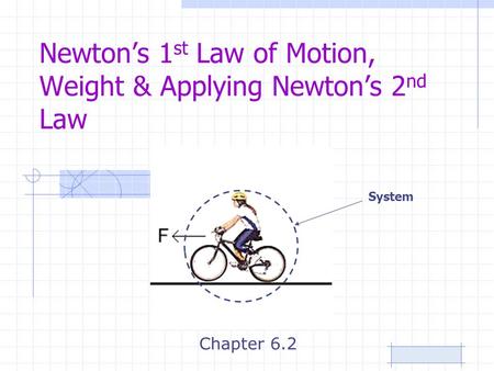 Newton’s 1 st Law of Motion, Weight & Applying Newton’s 2 nd Law Chapter 6.2 System.