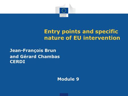 Entry points and specific nature of EU intervention Jean-François Brun and Gérard Chambas CERDI Module 9.