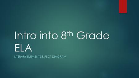 Intro into 8 th Grade ELA LITERARY ELEMENTS & PLOT DIAGRAM.