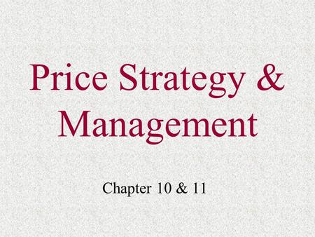 Price Strategy & Management