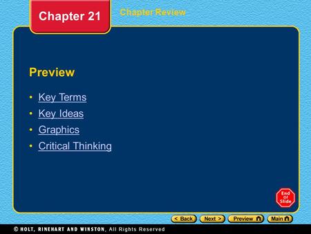 Chapter Review Chapter 21 Preview Key Terms Key Ideas Graphics Critical Thinking.