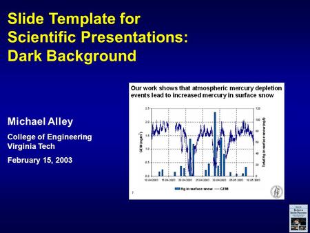 Slide Template for Scientific Presentations: Dark Background Michael Alley College of Engineering Virginia Tech February 15, 2003.