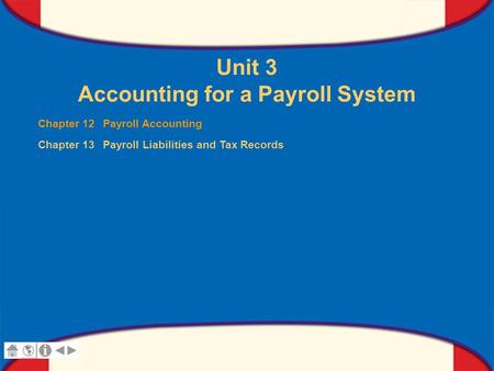 0 Glencoe Accounting Unit 3 Chapter 12 Copyright © by The McGraw-Hill Companies, Inc. All rights reserved. Unit 3 Accounting for a Payroll System Chapter.